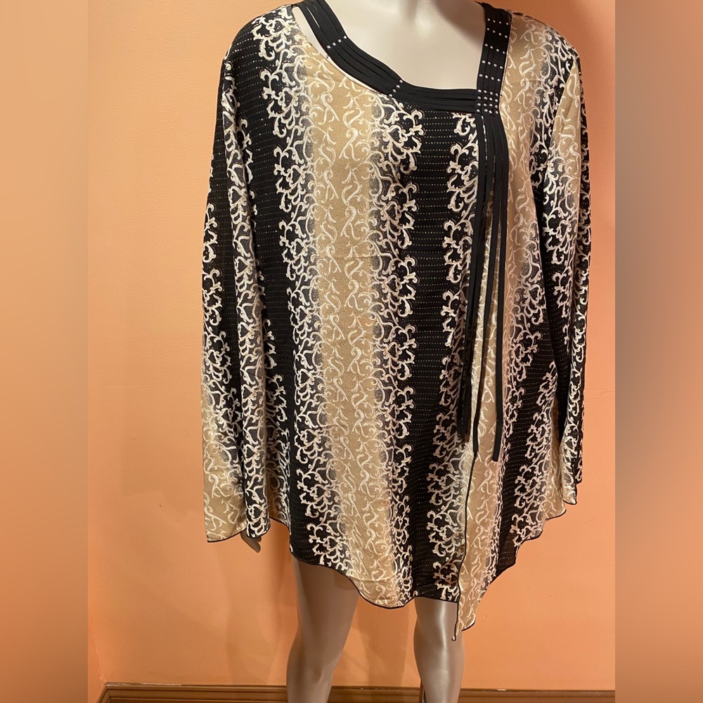 Brand-Dailisi Blouse, Size-56EU, 3XL US, Color Black and tan.